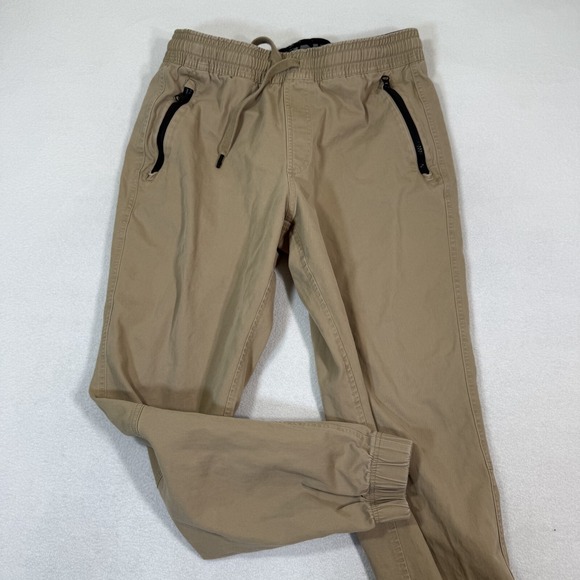 Under‎ Armour Jogger Men Large Beige Fitted Pants Tapered Zip Pockets - Picture 1 of 9